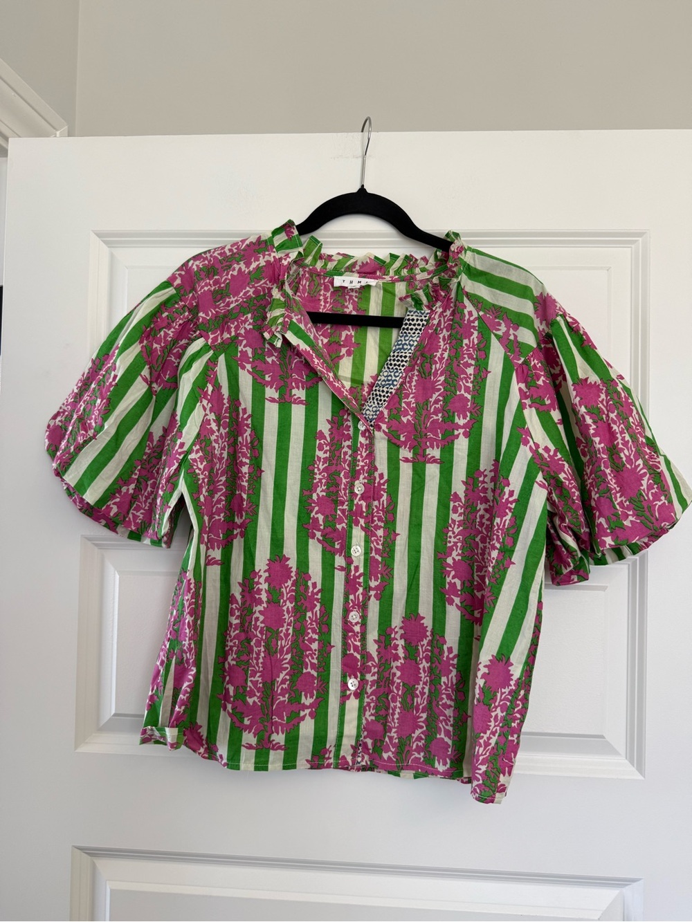 NWOT THML Puff Sleeve Button Front Top
